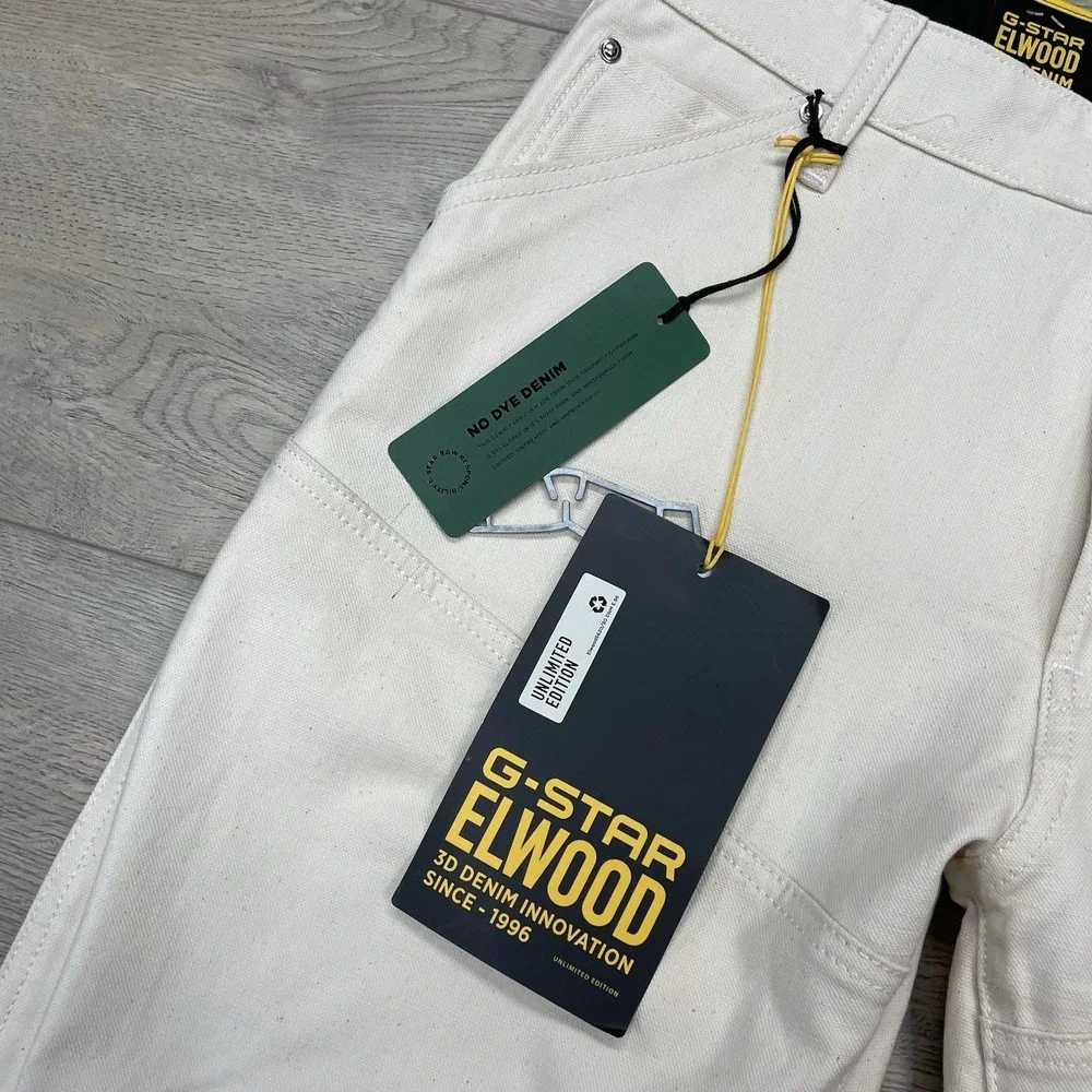NWT G-Star Raw Elwood 5620 Jean Pants Moto Off White Men Sz 31x32 Duckman